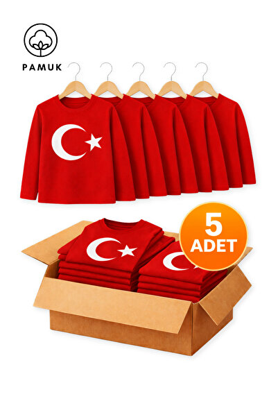 difa kids Boys and Girls Set of 5 Moon Star Turkish Flag Printed Long Sleeve ...