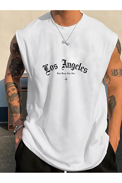 bellanova Sila Trend Men's White Original Printed Oversize Cut Cotton Crew Ne...