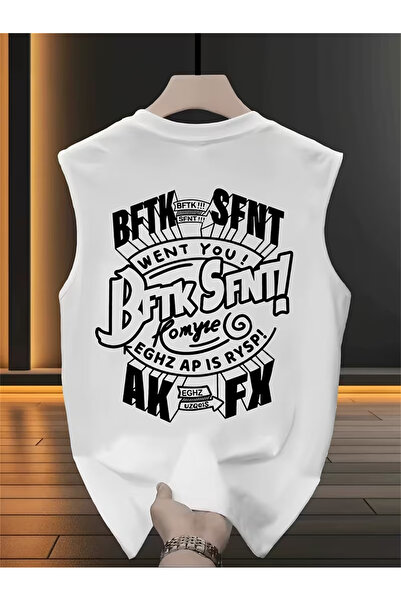 bellanova Sila Trend Men's White Original Printed Oversize Cut Cotton Crew Ne...