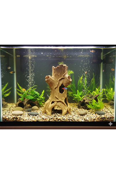 Kanem3D Kütük Görünümlü Akvaryum Mağarası Dekoru - Vantuzlu