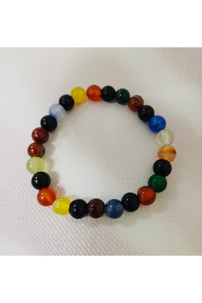 Butik Colorful Natural Stone Agate Women's Bracelet Round Cut Valentine's Day...