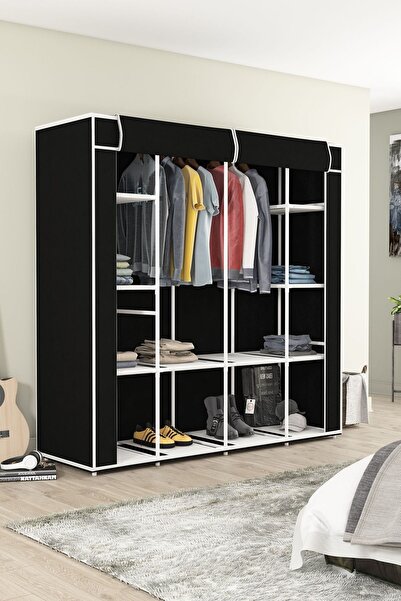 DZGN HOME Bez Dolap 12 Raflı Mega Boy Siyah Çok Amaçlı Metal Gardırop