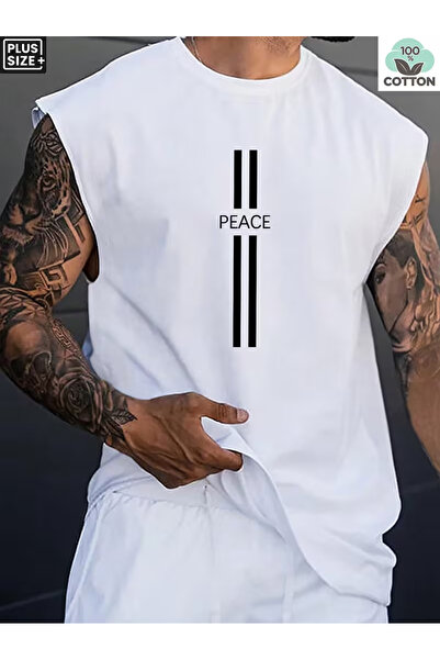 bellanova Sila Trend Men's White Original Printed Oversize Cut Cotton Crew Ne...