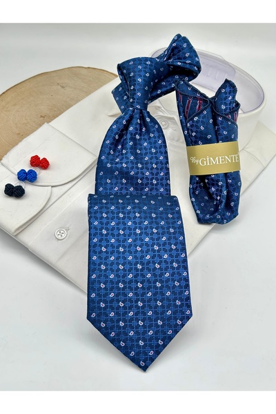 Gutiero Κλασική γραβάτα με μοτίβο με μαντήλι σε μπλε ναυτικό