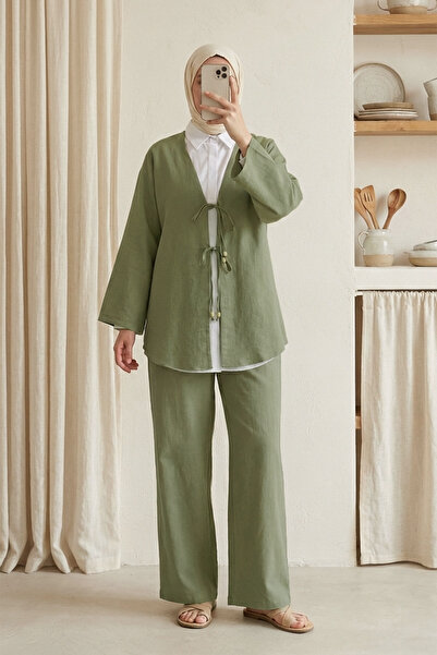 MODAQU Lace-Up Kimono Pants Set Khaki