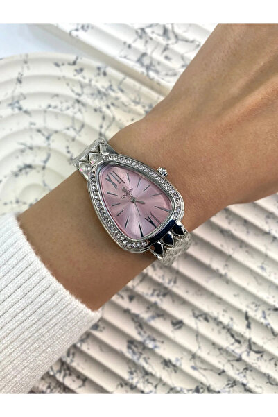 Mazzy ساعة يد نسائية من Bigga Triangle باللون الفضي والوردي