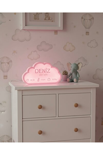 3Dikili design Kişiye Özel Işıklı Bebek Doğum Panosu - Bulut Tasarımlı LED Ge...