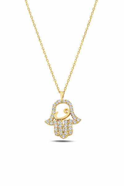 ÇEKİRDEK JEWELRY 925 Ayar Gümüş Zirkon Taşlı Fatma Ana Eli Kolye Şans
