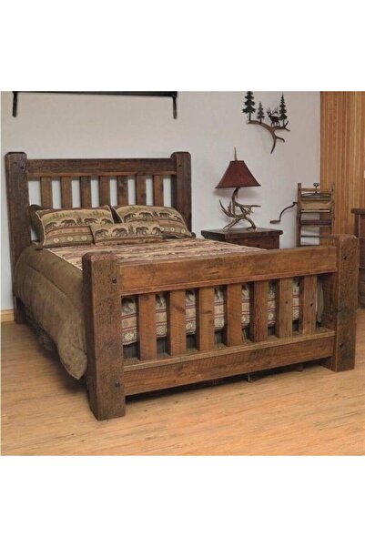 Masifart Ahşap Karyola Klasik Ahşap Kalın Latalı Çift Kişilik