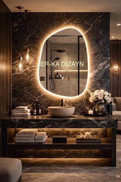 ER-KA DİZAYN TREND ASİMETRİK Led'li Lavabo & Banyo Aynası MAKYAJ AYNASI