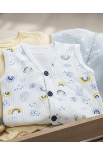 VOY KİDS Baby Boy Sky Printed Ribbed Combed Cotton Vest for 3-6-9-12-18-24 Mo...