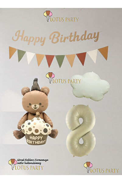 LOTUS PARTY Ρετρό Σετ Μπαλονιών με Γραπτό Χρόνια Πολλά και Αρκούδα - Ρετρό Σύ...