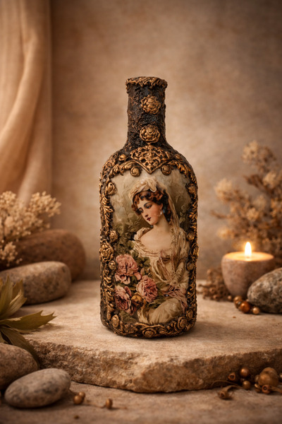 ZESİBA Antik Tarz El Yapımı Dekoratif Cam Şişe-Retro Ev ve Ofis Dekorasyonu 23cm