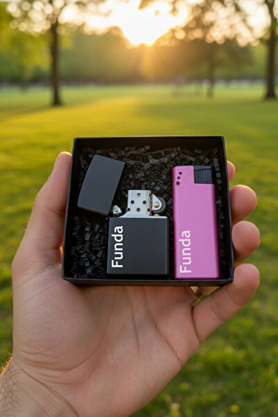 MEG TASARIM DÜNYASI Kişiye Özel İsimli Siyah Metal Benzinli Çakmak ve Gazlı M...