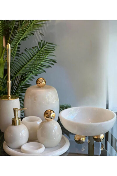 Saule Dekoratif Mermer Banyo Seti Takımı 7 Li Buyuk Disko Top Pirinç Detaylı ...