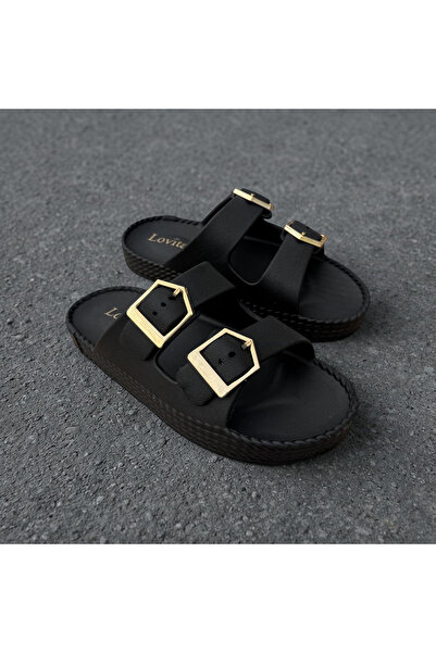 Lovita kadın çift tokalı Eva hafif taban günlük plaj havuz terlik