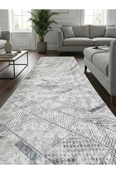 Nesrin JEL TABAN KAYMAZ MODERN BEYAZ GRİ GÜZEL KESME HALI YOLLUK