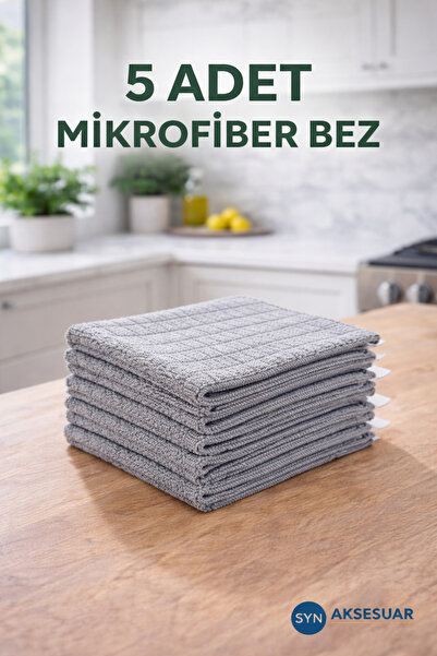 SYN AKSESUAR 5’li Gri Mikrofiber Temizlik Bezi Seti – Çok Amaçlı Hijyen Bezi