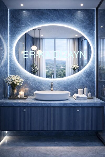 ER-KA DİZAYN ELİPS *YATAY* Led'li Lavabo & Banyo Aynası MAKYAJ AYNASI