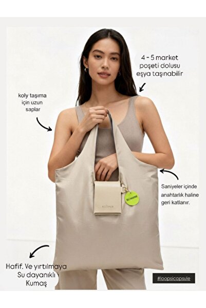 ÇANTAM GELSİN Beige Stylishly Designed Foldable Market & Shopping and Beach B...