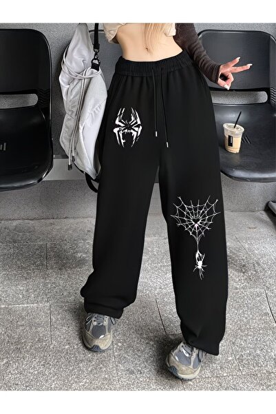 macklin Unisex Spider Printed Baggy Cut Wide Leg Sweatpants