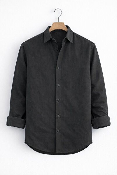 Edwox Men's Linen Look Cotton Shirt Black Cd158