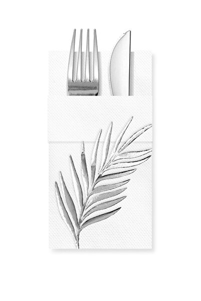 Story 40X40 cm Silver Foil Tropical Leaf Floral Patterned White Color Paper N...