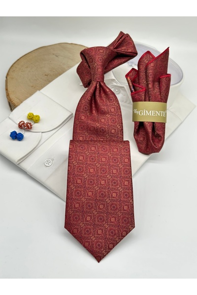 Gutiero Classic Tie with Red Patterned Handkerchief