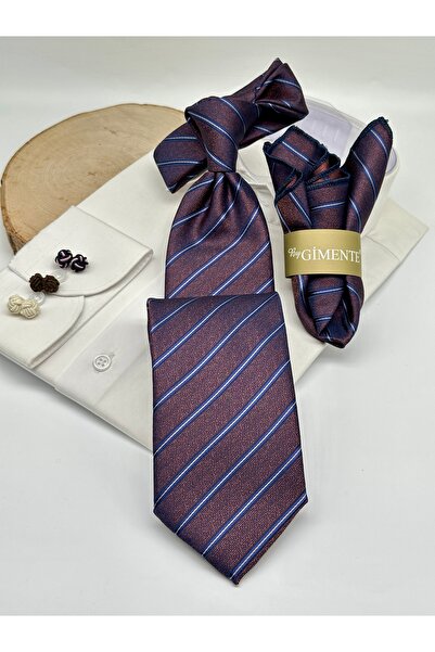 Gutiero Cravată clasică cu batistă maro cu dungi