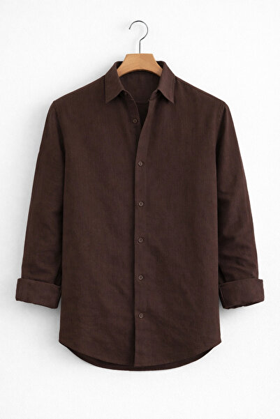 Edwox Men's Linen Look Cotton Shirt Brown Cd158