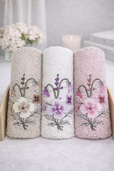 Onaltı Tekstil طقم مناشف مطرزة 3 قطع مقاس 30x50 سم