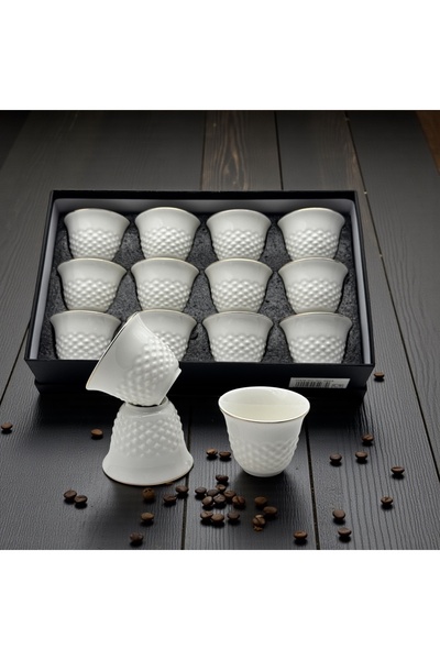cc bin shihon Saudi porcelain coffee cups, 12-piece set with geometric patter...