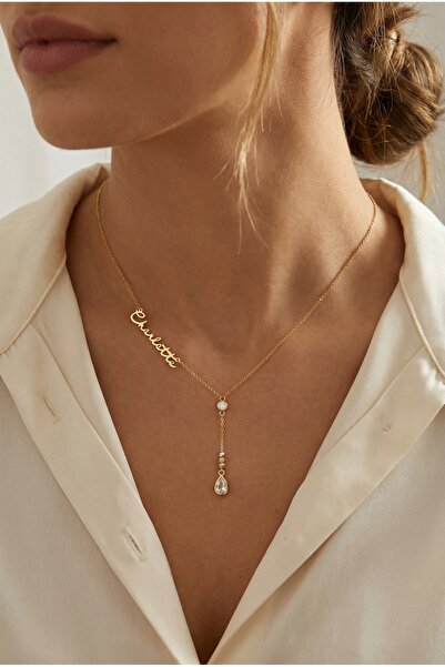 saramary 925 Ayar Orjinal Gümüş Kişiye Özel İsimli Doğum Taşlı Y kolye Eşe, S...