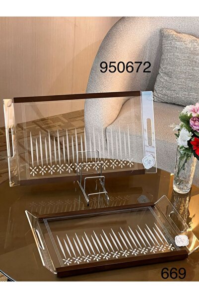 Louvre Acrylic tray set with wooden edges