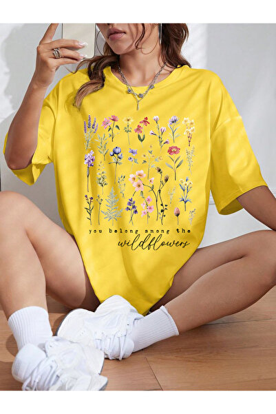SUNFREE Flower Frame Printed Cotton Combed Short Sleeve Oversize Women's Tshirt
