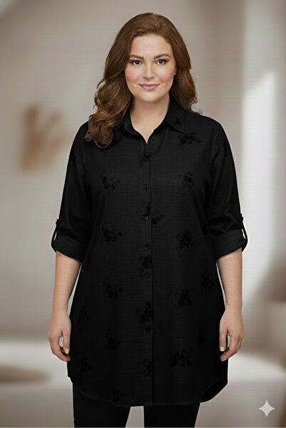 elma abone Plus Size Women's Linen Workwear Tunic Shirt