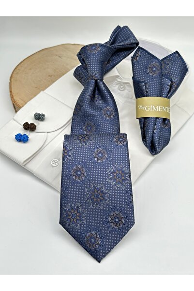 Gutiero ربطة عنق كلاسيكية منقوشة باللون الأزرق الداكن