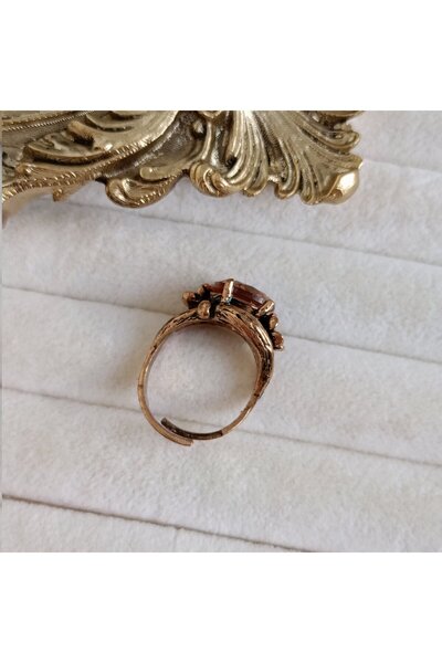 LENTE AKSESUAR 100% Pure Copper Color-Changing Natural Stone Adjustable Authentic Women's Ring