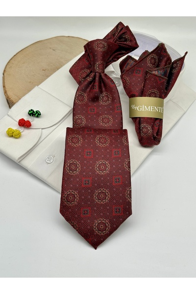 Gutiero Classic Tie with Red Patterned Handkerchief
