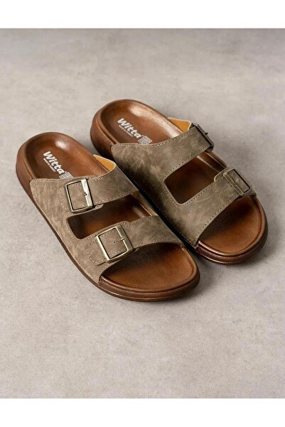 Juliana Men's Tan Color Suede Textured Double Buckle Full Anatomical Cork Sol...