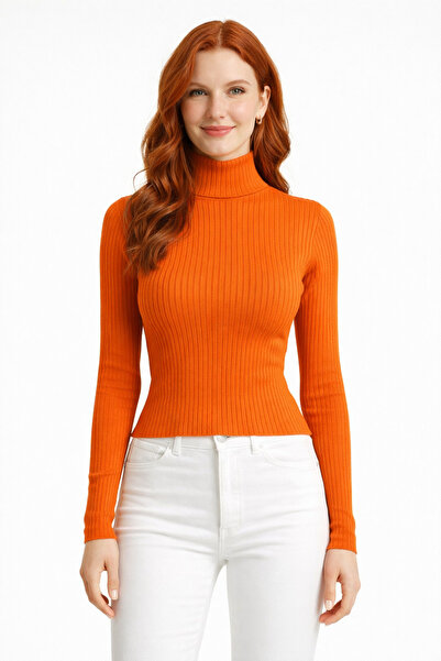 Neden Tekstil Striped Long Sleeve Half Turtleneck Ribbed Sweater