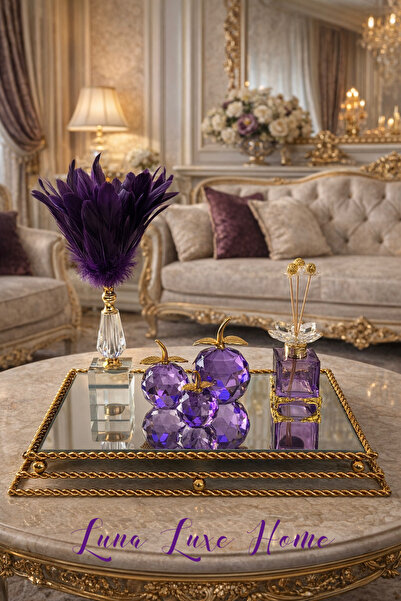 Luna Luxe Home Luxury | Şık Tasarım Burgu Model Tepsili Kristal Cam Obje Seti