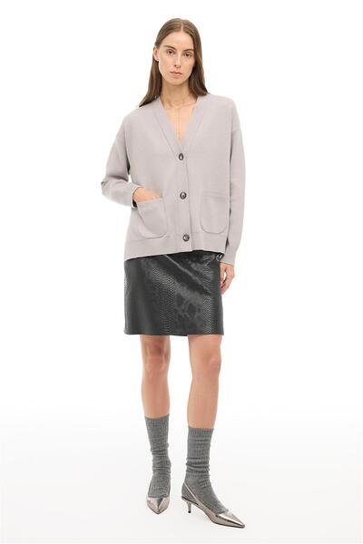 Perspective Gray V-Neck Knitwear Cardigan