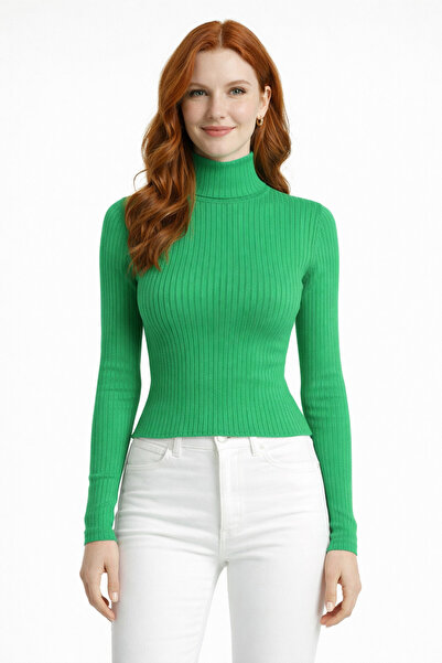 Neden Tekstil Striped Long Sleeve Half Turtleneck Ribbed Sweater