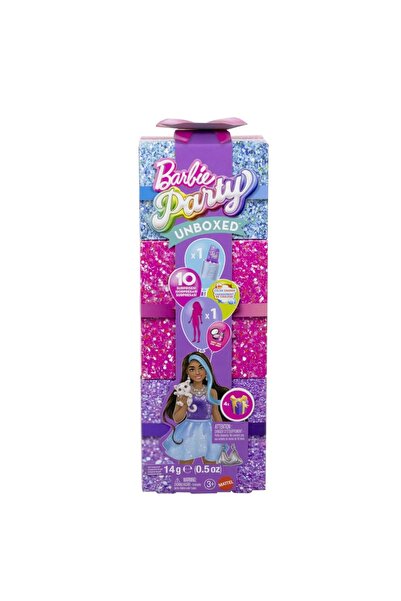 mattel Set de petrecere Barbie, dezvăluire fără cutie, păpușă Barbie mov cu 1...
