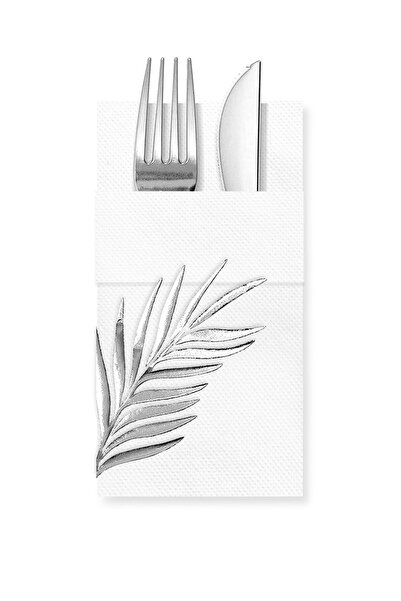 Story 40X40 cm Silver Foil Tropical Leaf Floral Patterned White Color Paper N...