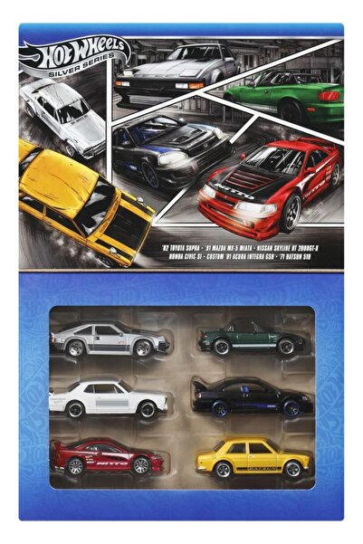 mattel Set de 6 mașini turnate sub presiune Hot Wheels Silver Series, temă ja...