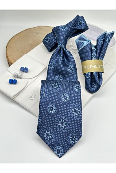 Gutiero Classic Tie with Blue Patterned Handkerchief