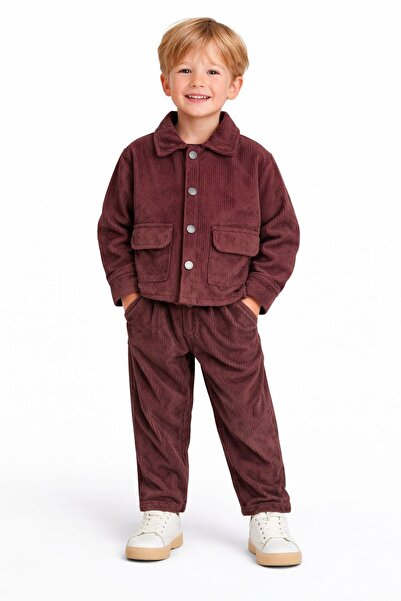 Yalçınoğlu Kids Set de pantaloni și jachetă din catifea pentru băieți cu vârs...