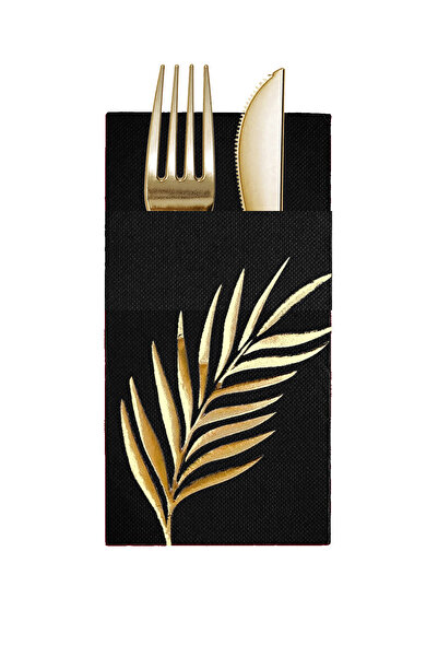 Story 40X40 cm Gold Foil Tropical Leaf Floral Patterned Black Color Paper Nap...